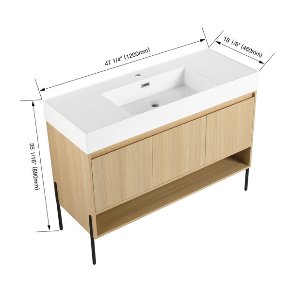 English Elm 48" Oak Bathroom Vanity Combo with One-Piece Resin Sink, Tripod Legs, Multi-Layer Solid Wood Cabinet W1972S00010
