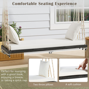 English Elm TOPMAX Acacia Wood Patio Swing Chair with Cushion & Pillows, 63" Comfortable Seat, 400lb Capacity Brown N717P210136D