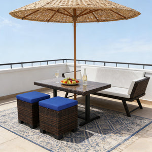 English Elm Outdoor Wicker Ottoman Set of 2 Hand Woven Pe Cube Stools for Patio or Poolside T3971P443562