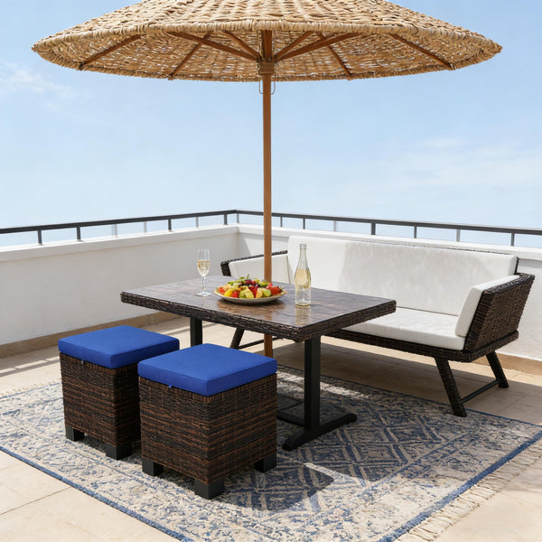 English Elm Outdoor Wicker Ottoman Set of 2 Hand Woven Pe Cube Stools for Patio or Poolside T3971P443562
