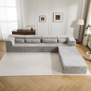 English Elm Compression Modular Floor Sofa Bed - Cozy, No Assembly Needed, Pet-Friendly, Light Grey - Versatile Comfort! W3723S00040