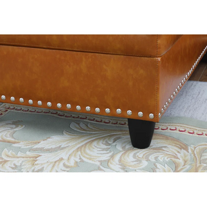 English Elm Black Faux Leather L Shaped Sectional with Cup Holders Nailhead Trim Storage Ginger B2730S00027
