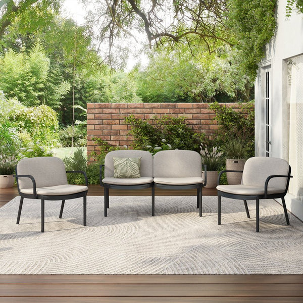 English Elm Christopher Knight Home® - Luna Modern Outdoor Patio 3-Piece Chat Set with UV-Resistant PP Frame and Breathable Cushions Beige,Black LUNA3PCSETB
