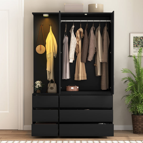 English Elm 8 Drawer Tall Chest Slim Particleboard Build Smooth Gliding Storage for Bedroom Closet Black W409S00007