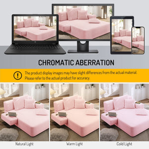 English Elm Luxurious Corduroy Frameless Chaise with Sleeper Conversion Foam Cushioning and Storage Pocket Baby Pink W3219P459763