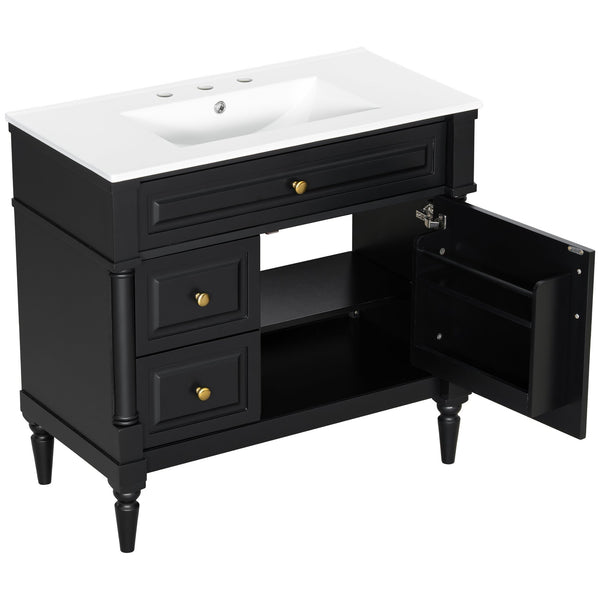 English Elm 36" Bathroom Vanity With Elegant Ceramic Sink, Adjustable Storage, And Sleek Black Finish For Modern Style N725P356064B