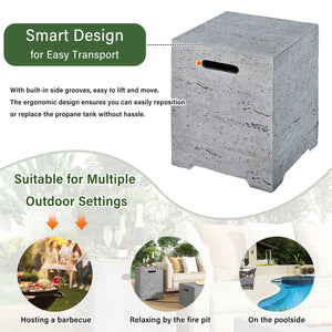 English Elm U_style Rectangular Outdoor Propane Fire Pit Mgo Set with Tank Cover Table Grey WY000498AAE