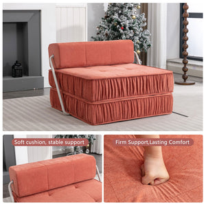 English Elm Green Chenille Floor Sofa Convertible Futon Chair with Modular Sleeping Support Orange W3612P376633