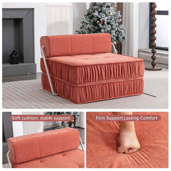 English Elm Green Chenille Floor Sofa Convertible Futon Chair with Modular Sleeping Support Orange W3612P376633