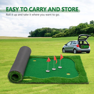 English Elm 12x5 Ft Putting Green Mat Pp Turf with Three Holes Flags for Indoor Outdoor Practice W1422P289867