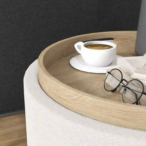 English Elm Round Linen Upholstered Storage Ottoman with Flip Tray Lid for Living Room Decor T3971P399141