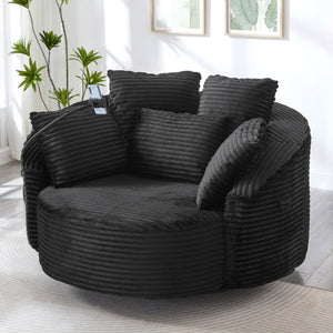 English Elm Swivel Barrel Accent Chair Chenille Tufted Round Club Seat for Living Room Lounge Black N719S002320B