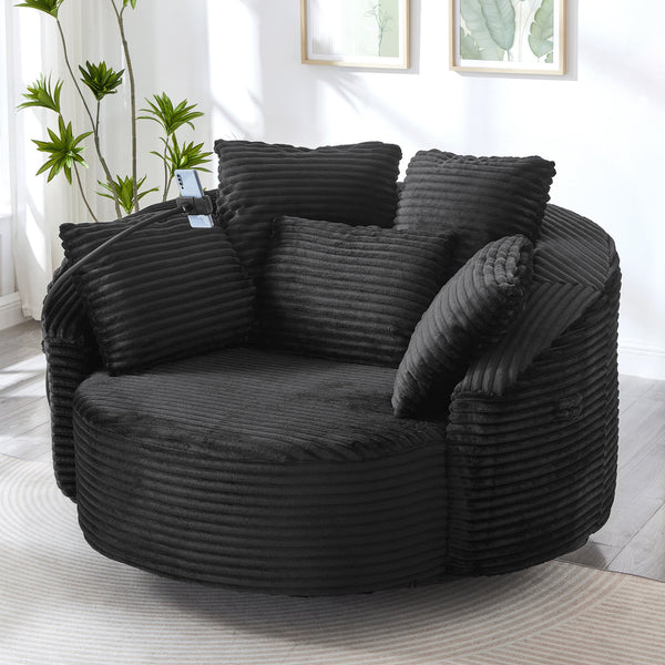 English Elm Swivel Barrel Accent Chair Chenille Tufted Round Club Seat for Living Room Lounge Black N719S002320B
