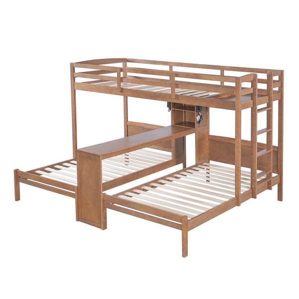 English Elm Twin Triple Bunk Bed with Built in Desk Open Shelving and Led Task Lighting Natural N7090002243N
