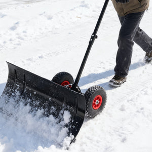 English Elm 30" Carbon Steel Snow Pusher with Wheeled Frame and Adjustable Ergonomic Handle W1422P362635