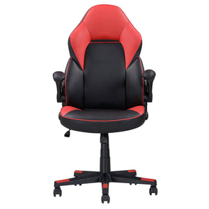 English Elm Adjustable Bonded Leather Office Chair with Butterfly Mechanism, 360° Swivel, Padded Headrest & Flip-Up Arms for Ergonomic Comfort and Productivity Black+Red 29 L x 26 W x 14 H B2741P281452