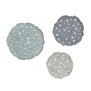 JLA Home Madison Park - Textured Feather 3-Piece Metal Disc Wall Decor Set — Blue Iron Feather Cutouts, 10" Durable Coastal Accents MP167-0096