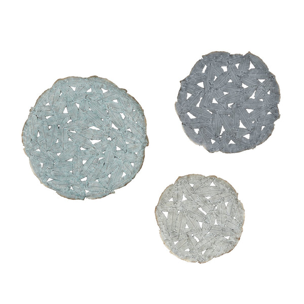 JLA Home Madison Park - Textured Feather 3-Piece Metal Disc Wall Decor Set — Blue Iron Feather Cutouts, 10" Durable Coastal Accents MP167-0096