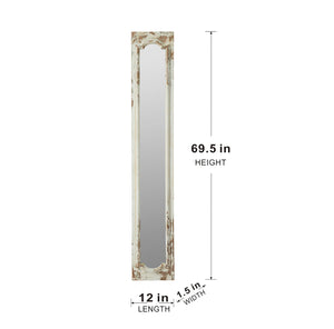 English Elm 11.8x1.6x69.3" Arched Leaning Floor Mirror Weathered Wood Frame Vintage Farmhouse W2078P492176