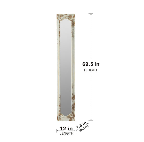 English Elm 11.8x1.6x69.3" Arched Leaning Floor Mirror Weathered Wood Frame Vintage Farmhouse W2078P492176