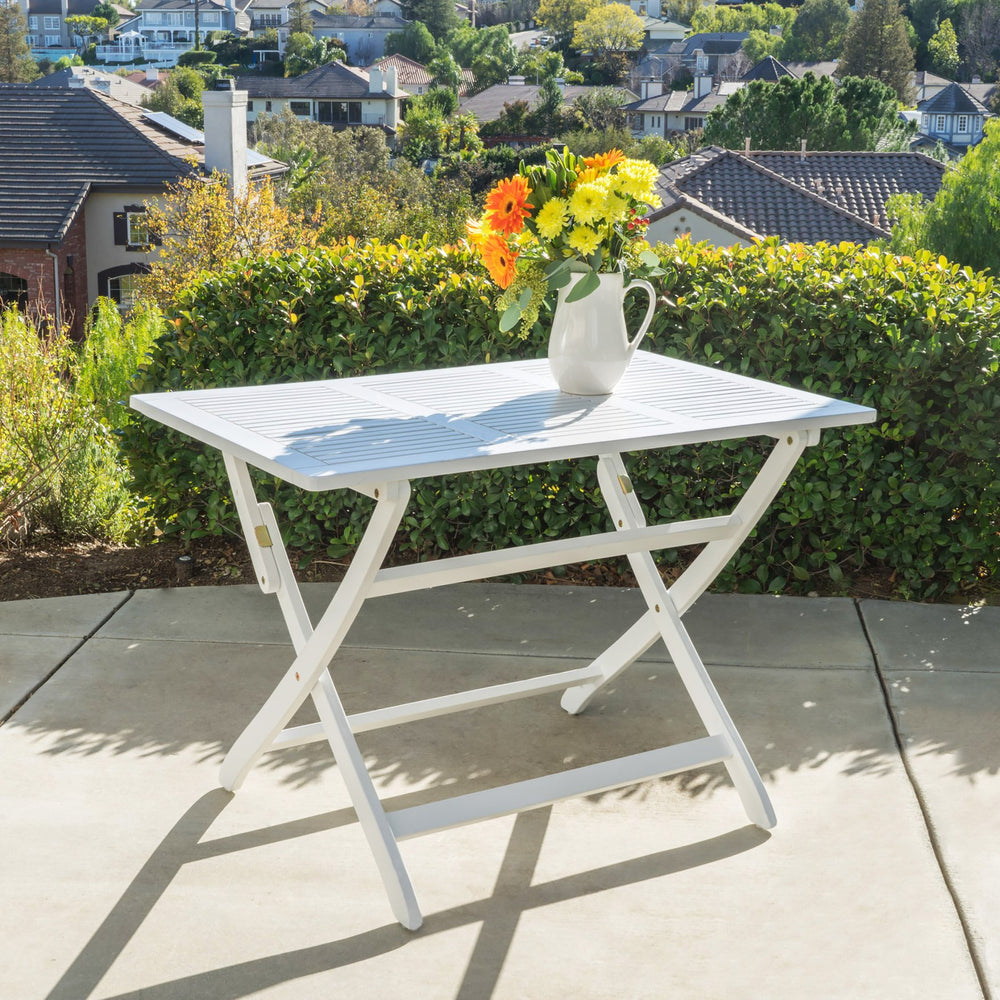 English Elm Positano Solid Acacia Outdoor Folding Table with Slatted Top for Patio or Deck 59327.00WHI
