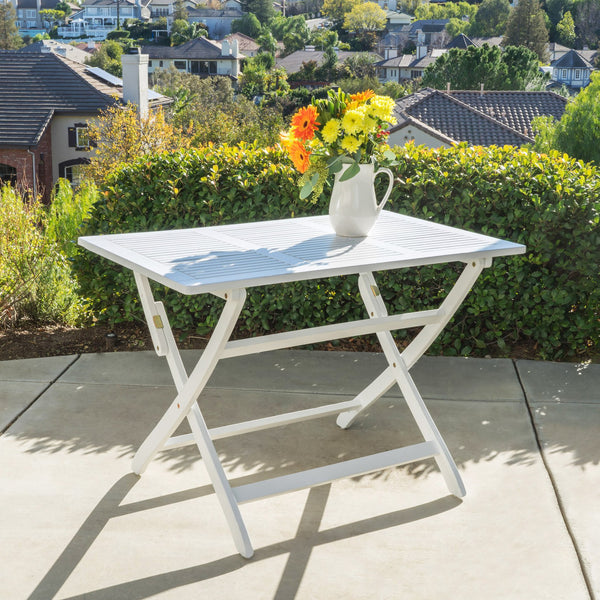 English Elm Positano Solid Acacia Outdoor Folding Table with Slatted Top for Patio or Deck 59327.00WHI