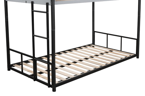 English Elm Metal Twin Over Twin Bunk Bed – Heavy-Duty Steel Frame, Noise-Reducing, Convertible With Guardrail W427P154977