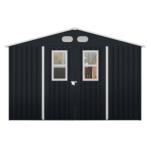 English Elm Outdoor Metal Storage Shed 8x10 with Four Windows Lockable Doors Waterproof Steel W1598S00038
