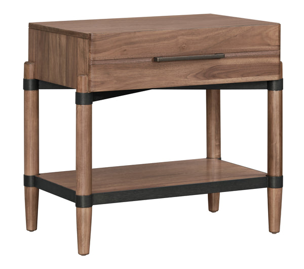 English Elm Tranquilty Mid-century Walnut Veneer Nightstand Open Shelf Tapered Legs Bedroom Storage B108P411445