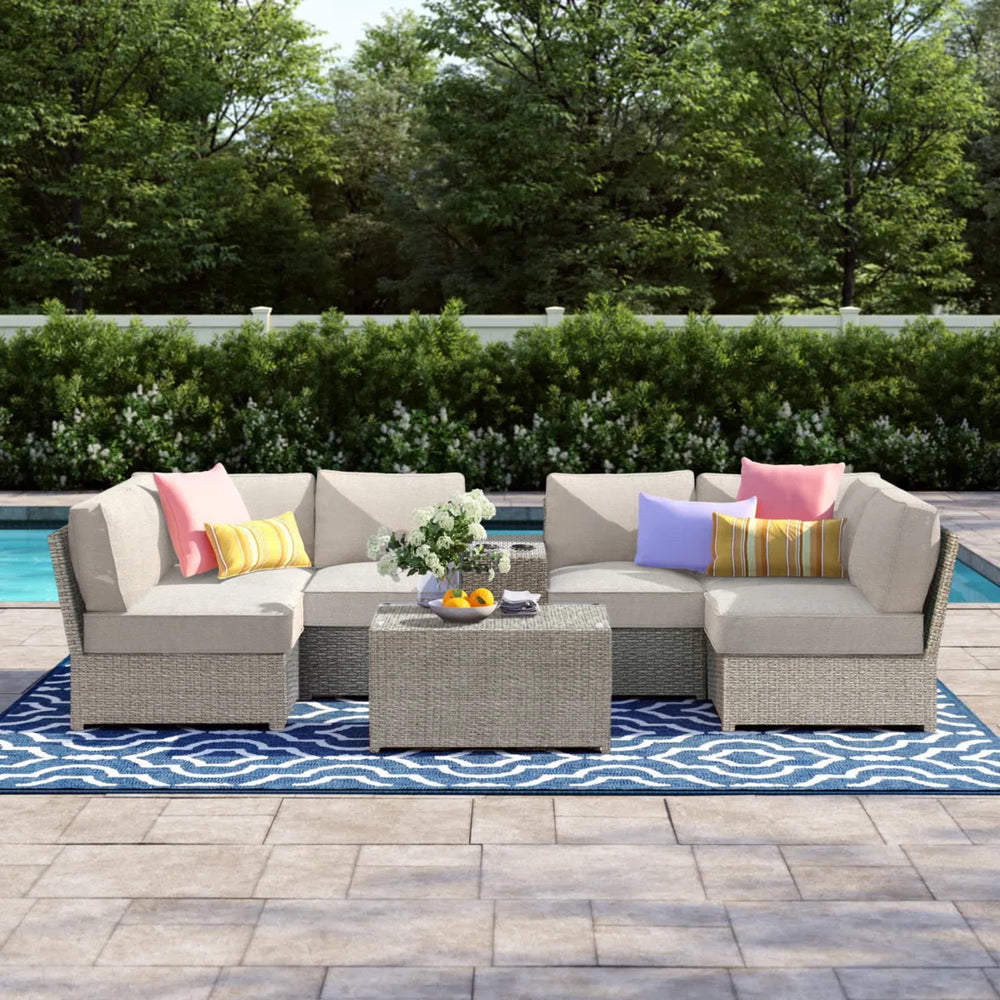 English Elm 4-Person Outdoor Sofa Set - Stylish 8-Piece Modular Design With Cushions & Coffee Table Included B120S00208