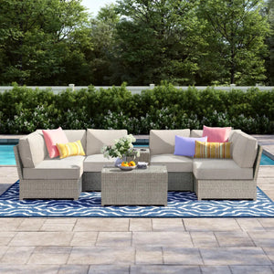 English Elm 4-Person Outdoor Sofa Set - Stylish 8-Piece Modular Design With Cushions & Coffee Table Included B120S00208