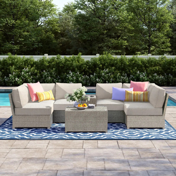 English Elm 4-Person Outdoor Sofa Set - Stylish 8-Piece Modular Design With Cushions & Coffee Table Included B120S00208