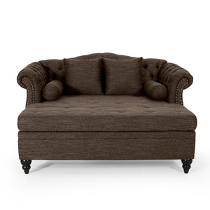 English Elm Christopher Knight Home® - LOVESEAT Double Chaise Lounge with Nailhead Trim and Button Tufting, Scroll Arms, Elegant Accent Pillows Brown 54 L x 33 W x 17.5 H N776P298704B