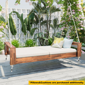 English Elm TOPMAX Twin Size Porch Swing Bed Crafted from Durable Acacia Wood with 400lb Capacity and Hemp Ropes Natural N717P210135N