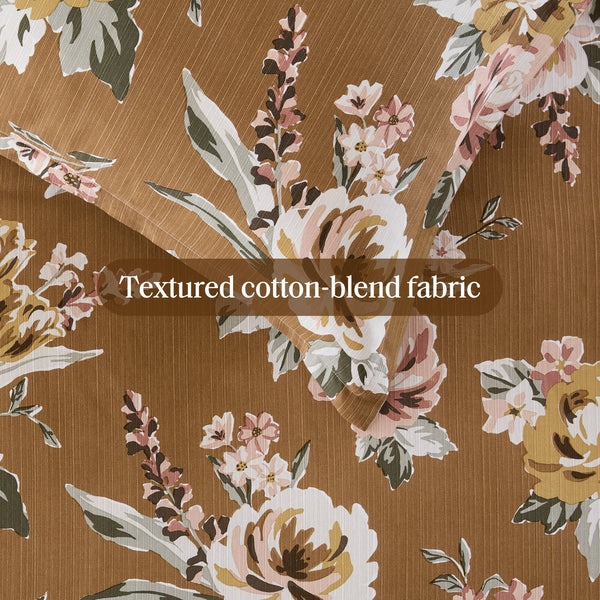 English Elm 7-piece Cal King Vintage Floral Comforter Set with Slub Cotton Reversible Stripe B035P440211