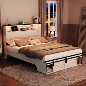 English Elm Farmhouse Full Size Bed Frame With Smart Storage, Charging Station, & Led Lights For Modern Comfort W1550P343689