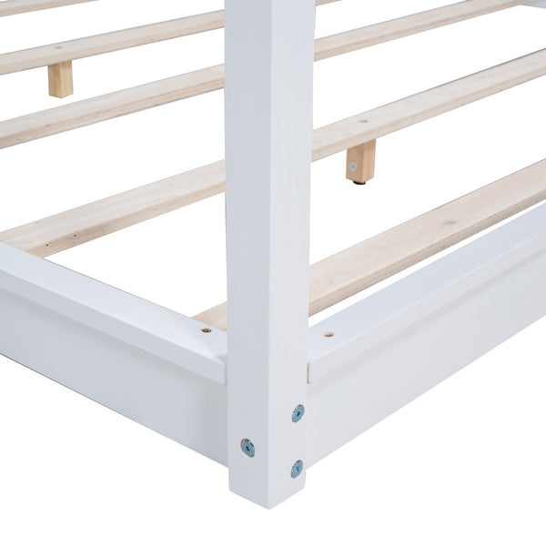 English Elm King Canopy Platform Bed with Support Legs, Sturdy Pine & MDF Slat Base for Cool, Fresh Mattress White WF309290AAK