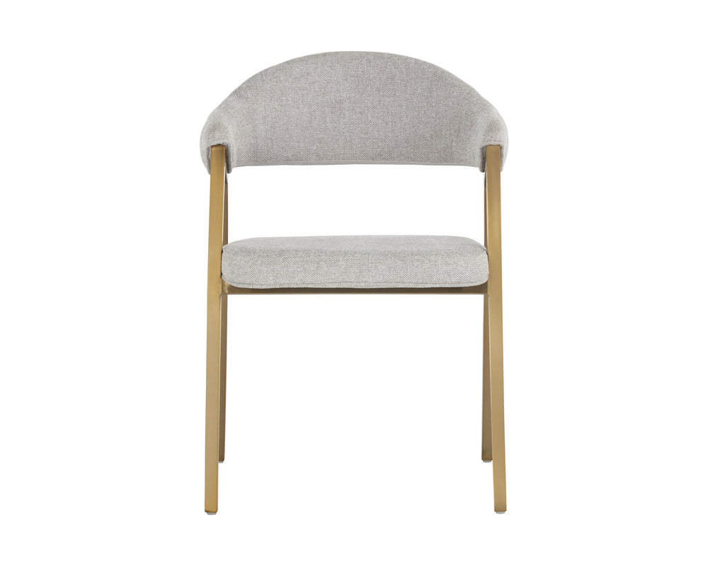 Sunpan Burgos Dining Armchair - Modern Curved Seatback with Gold Stainless Steel Frame for Stylish Dining Belfast Heather Grey