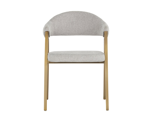 Sunpan Burgos Dining Armchair - Modern Curved Seatback with Gold Stainless Steel Frame for Stylish Dining Belfast Heather Grey