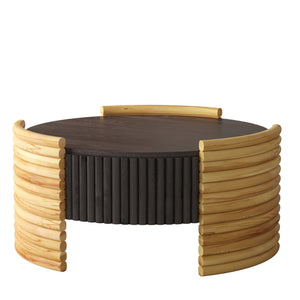 English Elm 31.50" Round Flip-top Storage Coffee Table Fluted Mdf Base for Modern Living Rooms Dark Brown W757P383549