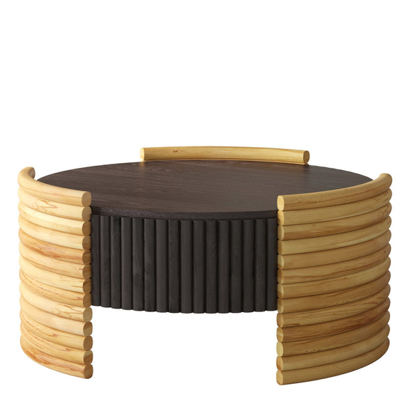 English Elm 31.50" Round Flip-top Storage Coffee Table Fluted Mdf Base for Modern Living Rooms Dark Brown W757P383549