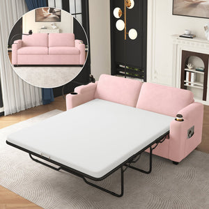 English Elm 72.8" Corduroy Convertible Loveseat with Full Bed Usb Charging and Storage Pockets N719P208880P
