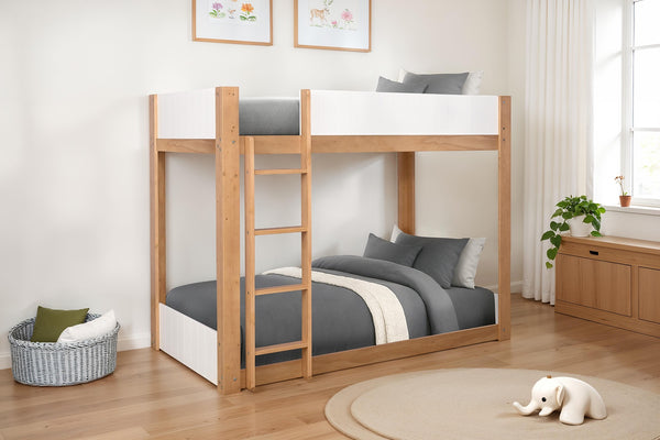 English Elm Contemporary Twin Over Twin Bunk Bed With Lock Joint Side Rails - Stylish White Finish For Kids' Rooms B2741S00689