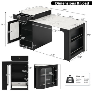 English Elm K&K Modern Extendable 59.5" Kitchen Island with Double-Sided Storage, Power Outlet & Casters Black N707S000017B