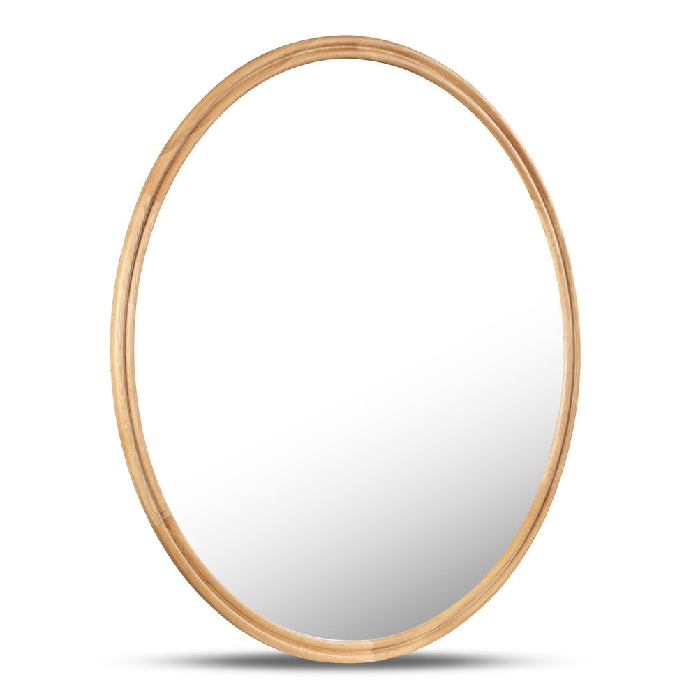 English Elm Alcott Solid Oak Round Wall Mirror Natural Grain Finish for Entryways and Powder Rooms B2769P498402