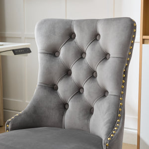 English Elm A&A Velvet Tufted Office Chair with Hand-Pulled Buttons, Nailhead Trim & Golden Metal Base, Luxe Comfort Gray W1143P292468