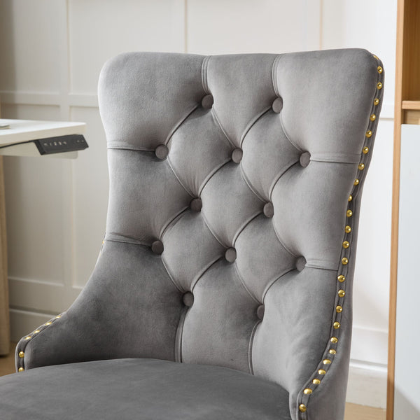 English Elm A&A Velvet Tufted Office Chair with Hand-Pulled Buttons, Nailhead Trim & Golden Metal Base, Luxe Comfort Gray W1143P292468