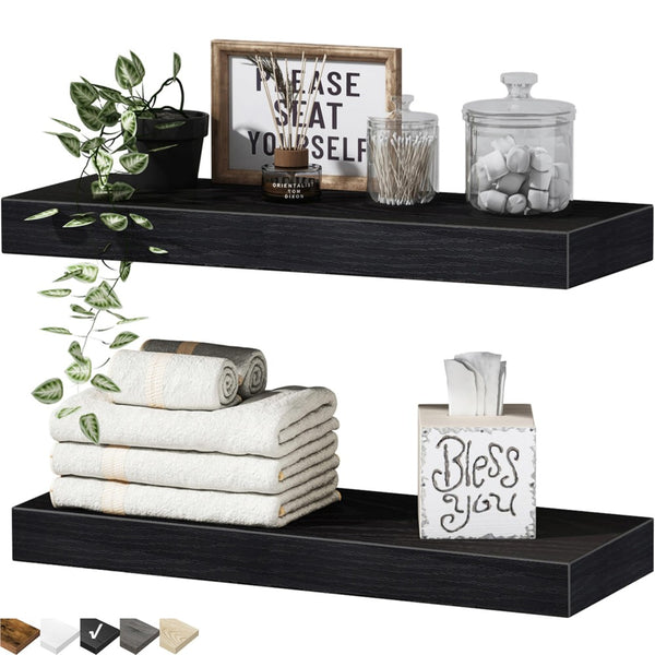 English Elm Bathroom Floating Shelves Matte Steel Set of 2 Farmhouse Wall Mounted Storage Black W2181P474865
