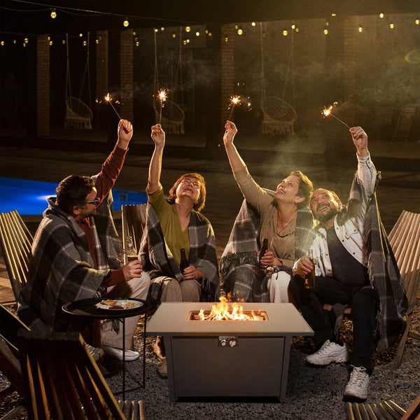 English Elm 25" Steel Outdoor Fire Pit Table with Lid — Durable Black 42" W Gathering Table for Patio Evenings B120P242624