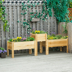 English Elm Outsunny Set Of 3 Raised Wooden Planters With Legs, Perfect For Growing Vegetables, Herbs & Flowers W2225P217243-GIGA